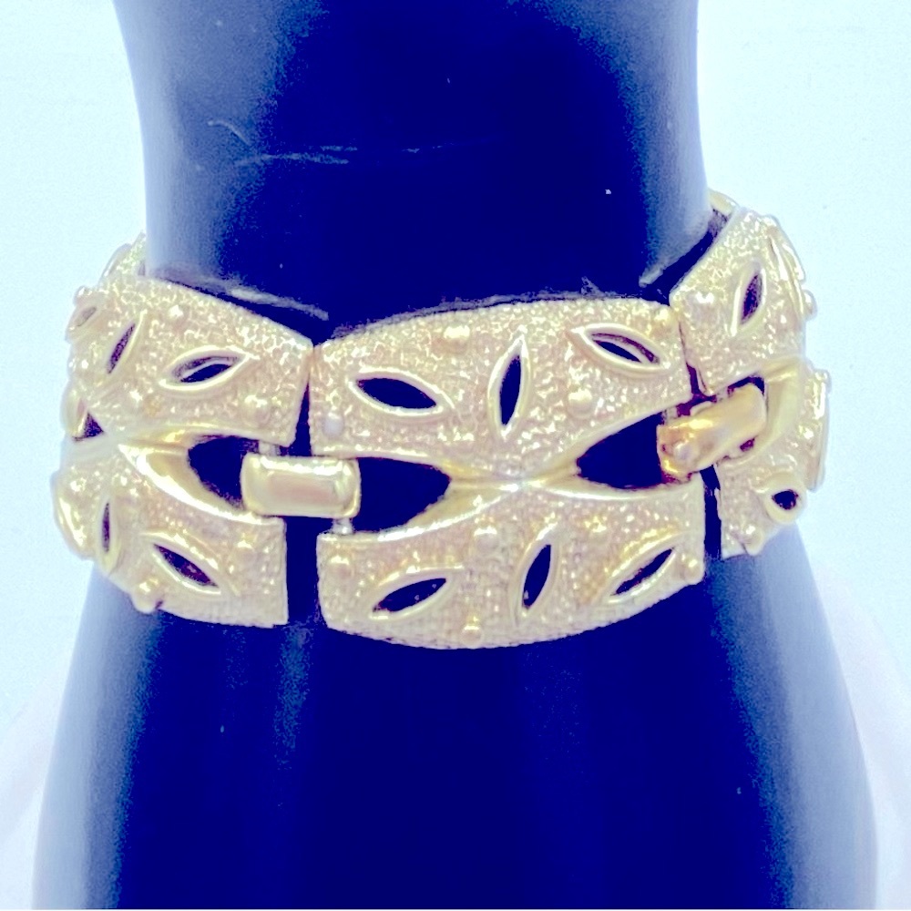 Vintage CORO Gold Tone Wide Chunky Link Bracelet with A Textured Design Signed